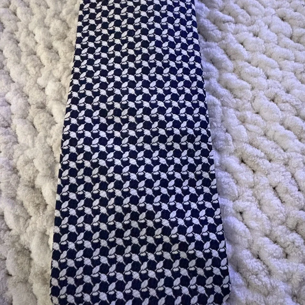 Vintage Christian Dior Silk Neck Tie Navy Blue Geometric Pattern Quiet Luxury